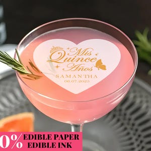 Personalized Edible Drink Toppers/Quinceañera Party Decor/Custom Wafer Paper Cocktail Toppers/Mis Quince Party Cupcake Toppers/Drink Toppers