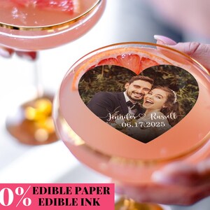 Edible Cocktail Toppers with Photo/Custom Wedding Cupcake Topper/Save the Date/Personalized Drink Topper for Birthday/Graduation/Party Decor