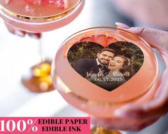 Edible Cocktail Toppers with Photo/Custom Wedding Cupcake Topper/Save the Date/Personalized Drink Topper for Birthday/Graduation/Party Decor