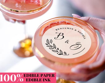 Edible Wedding Monogram Drink Toppers/Initials & Date Cocktail Topper/Engagement Party Wafer Paper Toppers/Custom Wedding Favor Cake Toppers