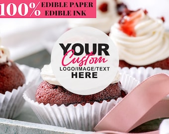 Kundenspezifisches Geschäftslogo-Cupcake-Topper - Essbare Getränkedeckel für Business-Partydekorationen, Kunden-Giveaway, Logo-Branded-Cocktail-Garnishes