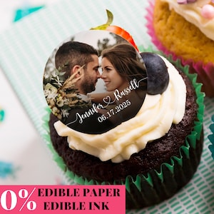 Custom Edible Wedding Cupcake Toppers with Photo/Edible Cocktail Topper/Engagement Party Cake Topper/Wedding Decorations/Bridal Shower Decor