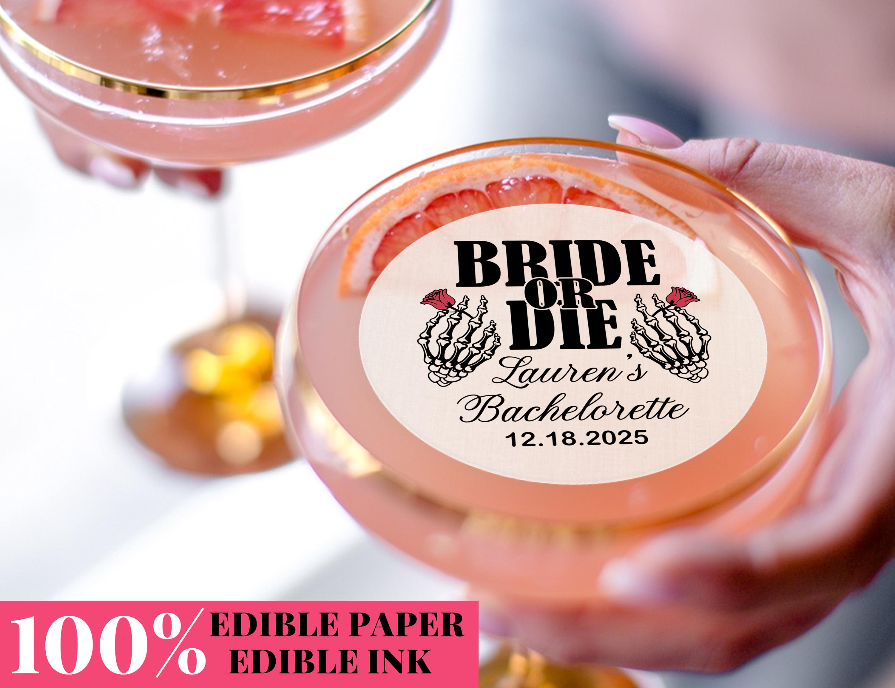 Edible Bride Or Die Cupcake Toppers/Floral Skull Cocktail Drink Party Supplies/Bachelorette Party Favors in Bulk/Bachelorette Decorations