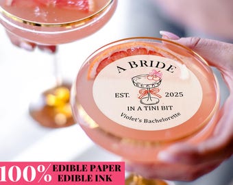 Bride in a Tini Bit, Edible Drink Toppers for Bachelorette Party/Martini Themed Bachelorette Party Decor/Hen Do Party Edible Cupcake Toppers