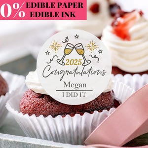 Edible Cupcake Toppers Graduation Party Decorations/Congrats Grad Drink Toppers/Grad Party Decor/Class of 2025 Graduation Cocktail Toppers