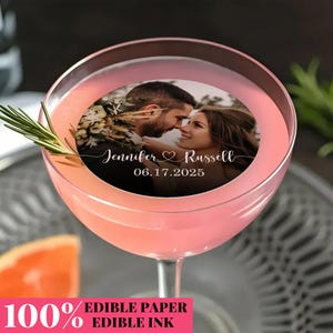 Edible Photo Cocktail Toppers – Custom Wedding Drink Garnish Discs/Personalized Reception Champagne & Cupcake Toppers/Wedding Party Supplies