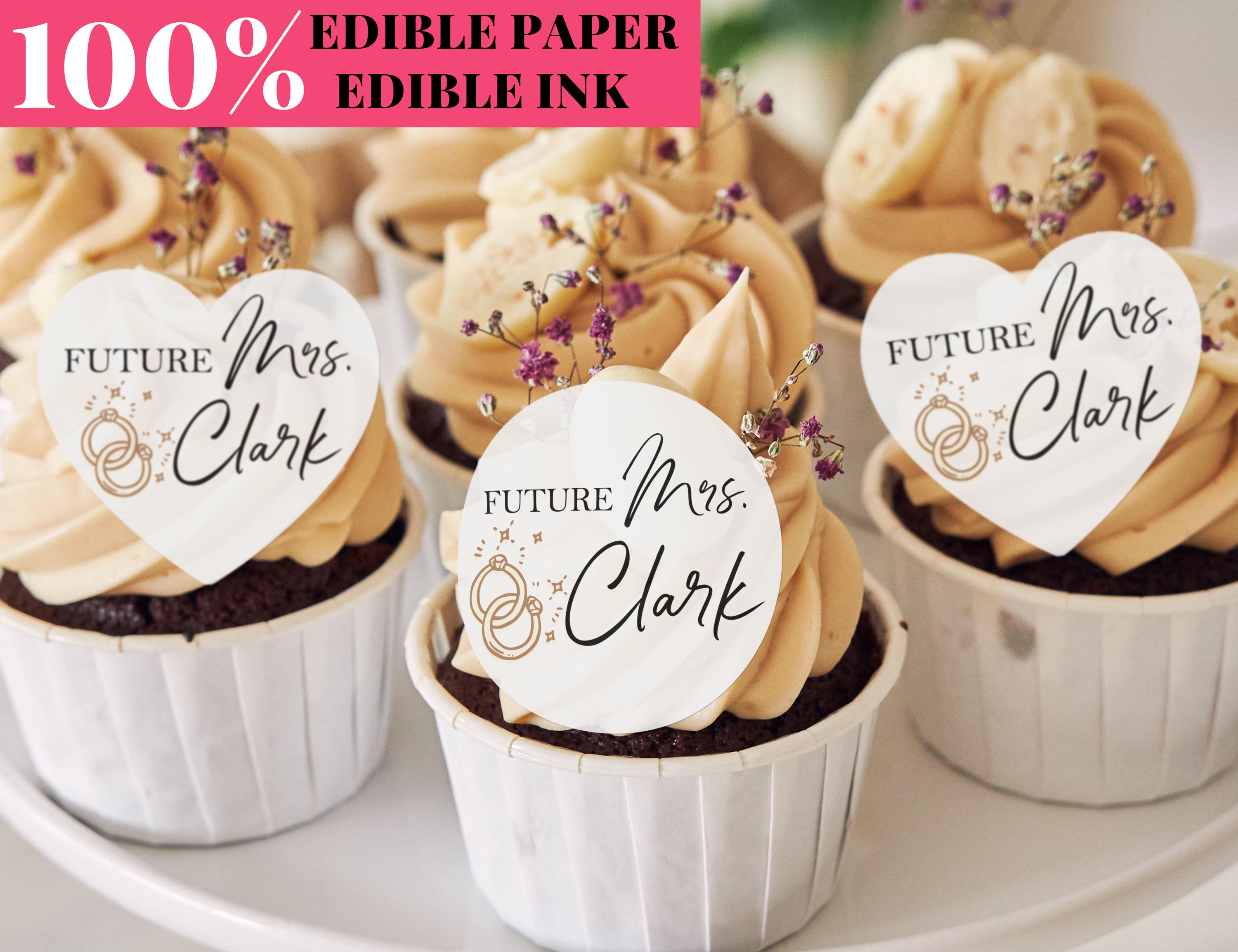 Personalized Future Mrs. Edible Cupcake Toppers, Bridal Shower Cocktail Toppers, Bulk Custom Wedding Drink Toppers, Bachelorette Party Decor
