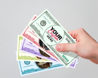 Custom 100 Dollar Bills Prints/Game Party Play Money/Add Your Text & Face on Money/Personalized Hundred Dollar Bucks for Weddings, Birthdays