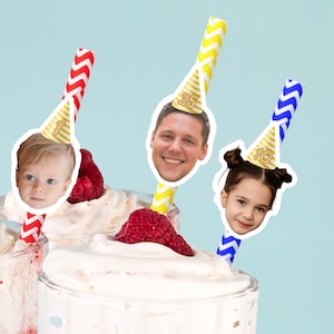 Custom Head Birthday Straws, Personalized Birthday Party Photo Face Straws, Birthday Party Decorations, Bulk Custom Photo Straws for Any Age