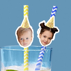 Bulk Custom Face Straws, Cutout Photo Straws for Birthday Party Decorations, Personalized 25th 30th 40th 50th Photo Straws for Women and Men