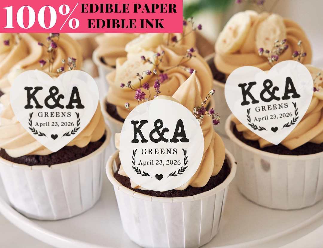 Wedding Monogram Cupcake Toppers, Edible Drink Toppers With Wedding ...