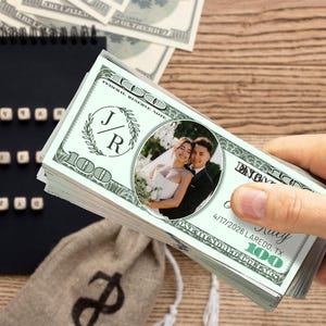 Wedding Game Money/Personalized 100 Dollar Bill Prints/Bulk Custom Wedding Party Play Money/Add Your Text & Face On Money/Printed Both Sides