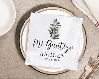 Mi Bautizo Napkins/Bulk Custom Cross Paper Napkins/Christening Napkins/Personalized Napkins for Holy Communion/Baptism Baby Shower Napkins