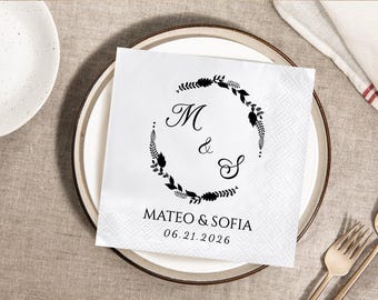 Servilletas de boda personalizadas, servilletas de cóctel personalizadas, servilletas de papel de 3 capas para bar de bebidas, servilletas de almuerzo con monograma, decoración para fiesta de compromiso