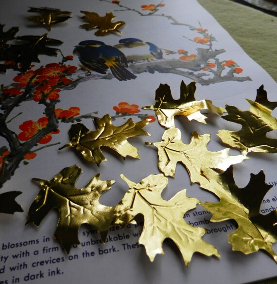 50 vintage gold foil paper leaves embossed Etsy