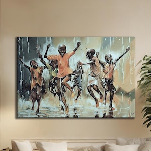 African Children in the Rain Canvas | African Home Decor | Black Art | African Wall Art | Gift for Art Lovers