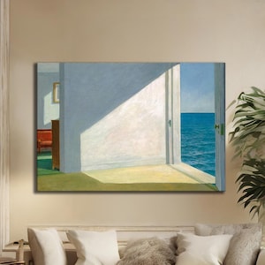 Modern Minimalist Wall Art - Edward Hopper &#39;Rooms by the Sea&#39;, Large Framed Nature Print for Home Decor