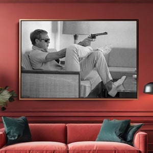 Steve McQueen Canvas Wall Art - Framed Print, Vintage Home Decor, Ready to Hang Movie Star Artwork
