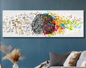 Left Brain Right Brain Canvas Wall Art, Colorful Psychology Decor, Logic vs Creativity Abstract Mind Print, Science Office Gift