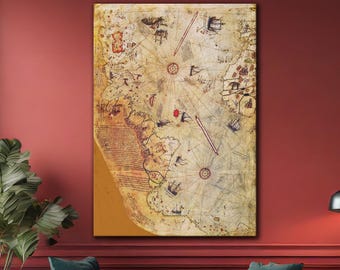Piri Reis Map, Antique Map Canvas Art, Map Poster, Vintage Map Art, Piri Reis Art, Trendy Artwork, World Map Canvas Art