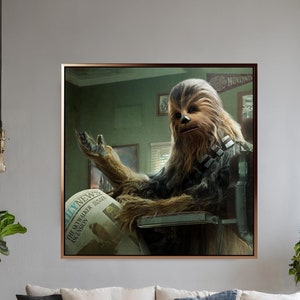 Chewbacca, Star Wars  Canvas Art Prints,Funny Vintage Oil Painting Art Print for Bathroom Decor, Aesthetic Wall Art, Dorm decor