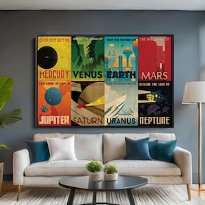 NASA Retro Vintage Canvas Print - Space Travel Wall Art, Framed NASA Artwork for Home Decor