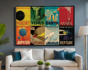NASA Retro Vintage Canvas Print - Space Travel Wall Art, Framed NASA Artwork for Home Decor