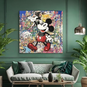 Old Mickey Mouse Pop Art Canvas Wall Art, Banksy  Style Pop Art, Mickey Mouse Street Graffiti Wall Art, Mickey Mouse Gift