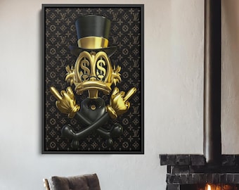 Scrooge McDuck Balloon Wall Art - Gold Dollar Decor, Motivational Poster, Disney Duck Artwork, Ready to Hang