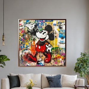 Retro canvas print Mickey Mouse popart, stijlvol cartoondecor, perfect voor verjaardag of kerstcadeaus, premium muurkunst voor thuis