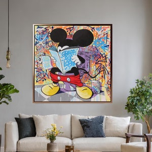 Micky Maus in der Toilette Pop Art Leinwand, Luxus Cartoon Druck für Einzigartige Wohnkultur, Tolle Geschenkidee für jeden Anlass