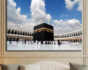 Holy Kaaba in Mecca Canvas Wall Art, Islamic Home Decor, Masjid Al-Haram Print, Makkah Spiritual Gift, Muslim Hajj & Umrah Artwork