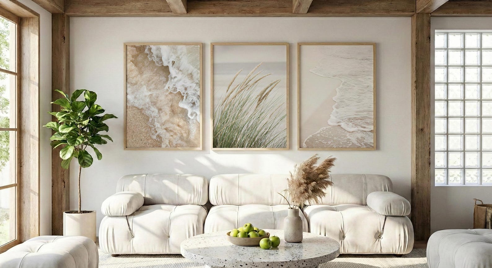 Beach Coastal Wooden Framed Print Set of 3 Wall Art Ocean Print Set ...
