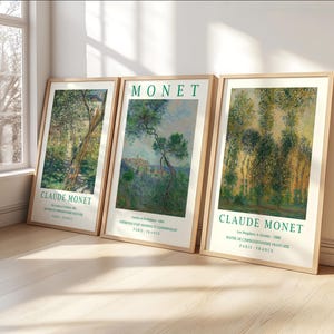 Set of 3 Monet Museum Landscape Wooden Framed Prints Exhibition Gallery Wall Art Print, Set of 3 Monet Museum Poster