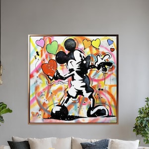 Mickey Mouse Heart Throwing Pop Art Canvas Print – Perfect Valentine&#39;s Day Gift for Disney Lovers