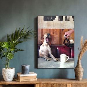 Funny Coffee for Dogs Canvas Wall Art, Vintage Print, Photography Print, Funny Meme Poster, Lifestyle Print, Museum Quality Photo Print