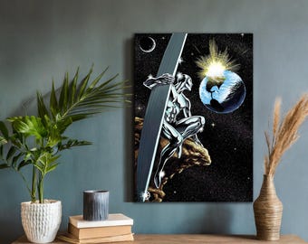 Silver Surfer Vintage Fantastic Four Comic Canvas Wall Art, Retro Canvas Wall Art