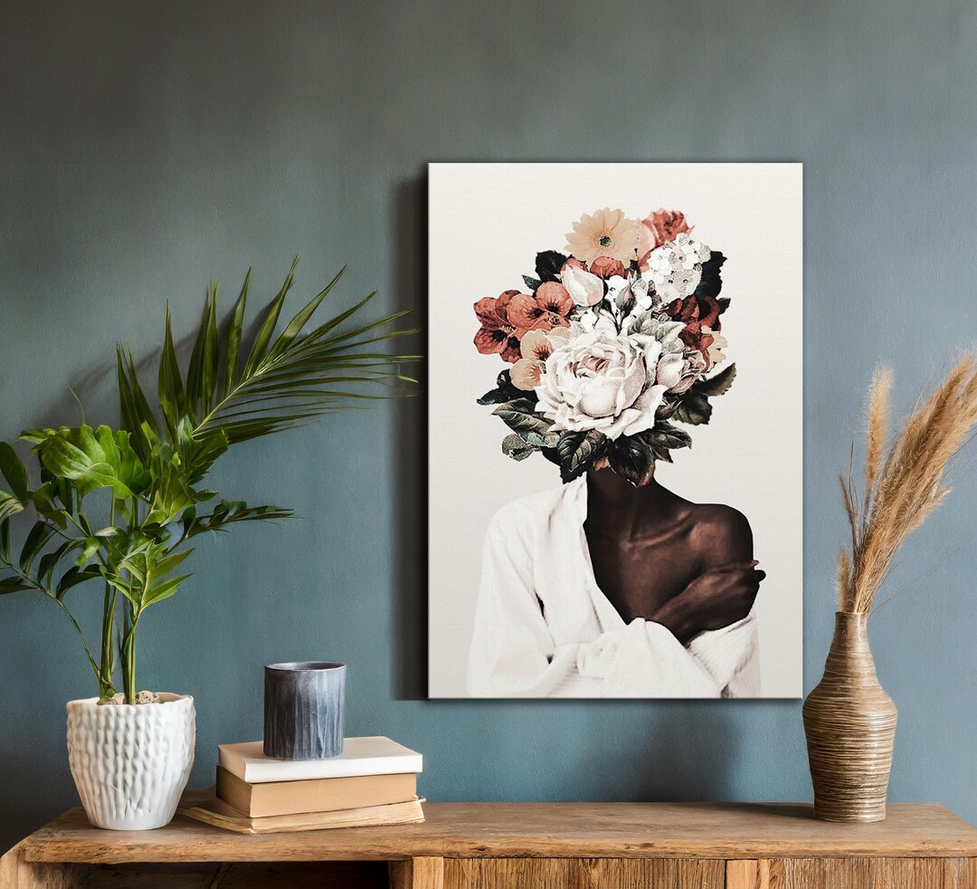 Black Woman Floral Head Canvas | African American Wall Art | Beautiful ...