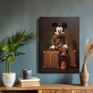Mickey Mouse Passenger Graffiti Pop Art Canvas, Fun Cartoon Gift, Colorful Mickey Mouse Wall Art Decor