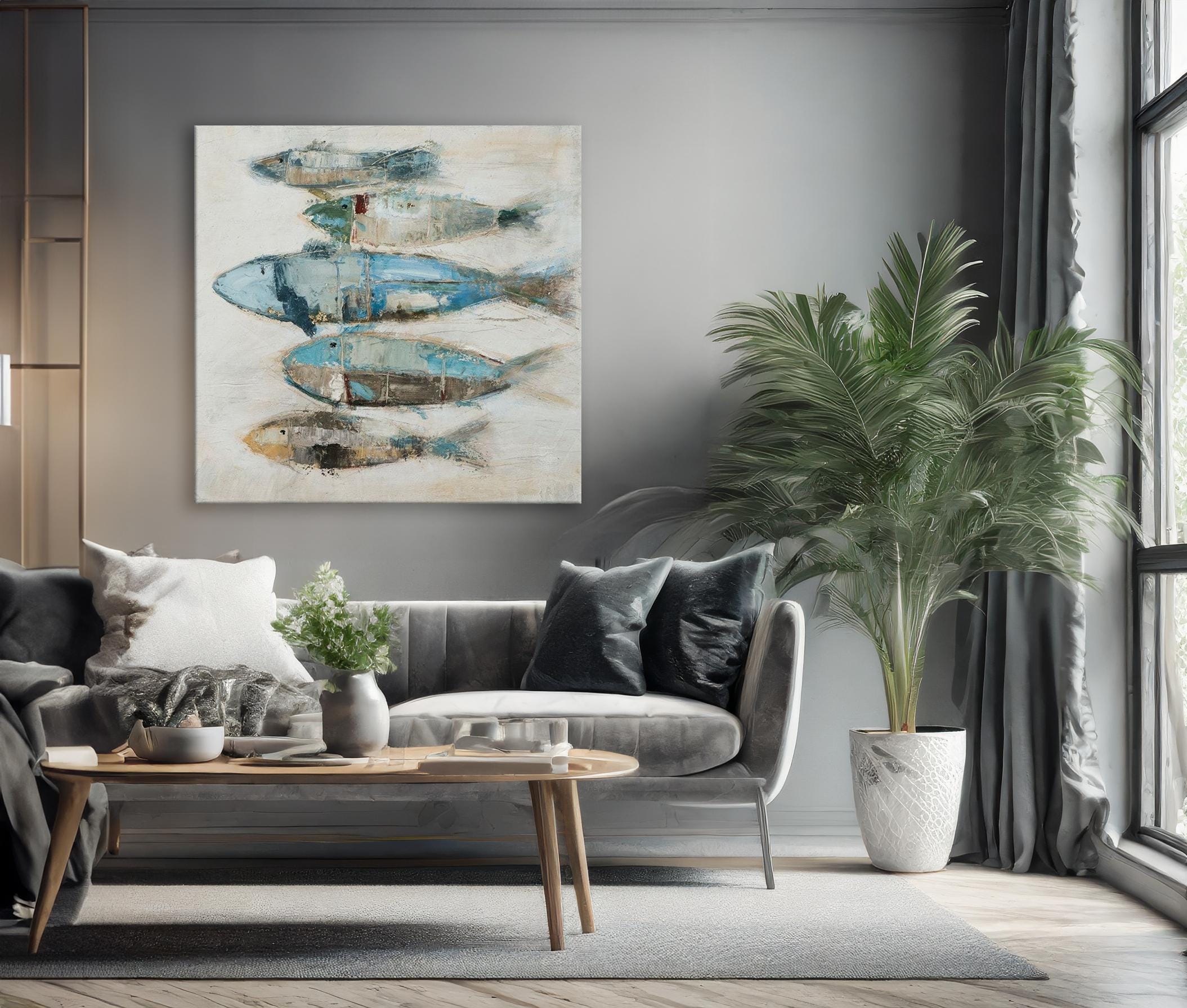 Lake House Decor Trout Fish Set Modern Lakehouse Art Coastal, Animal ...