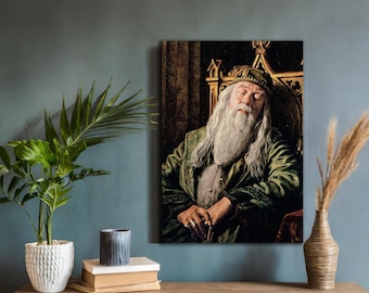 Magical Headmaster Sleeping Canvas Wall Art | Wizard Professor Oil Painting | Wizard School Poster Decor | Wizard Fan Gift | Wizard Magic