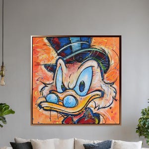 Orange Abstract Pop Art McDucks - Street Graffiti McDuck Canvas Wall Art - Modern Cartoon Artwork for Home & Office Decor