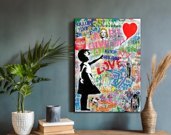 Ballon Mädchen Folge Deinem Herzen Leinwanddruck | Banksy Stil Pop Art | Street Graffiti Wandkunst | Perfekt für Modernes Dekor