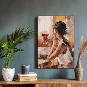 Girl with Wine Canvas Print | Impressionist Oil Painting | Woman Holding Glass of Wine | Elegant Wall Art for Home