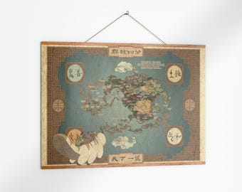Mapa del mundo de Avatar Air-Bender, pancarta/póster de lona de madera, impresión decorativa para el hogar y la oficina, póster o lienzo listo para colgar.
