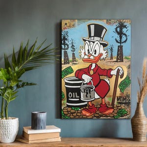 Scrooge McDuck Oil Well Striking Cash Unique Canvas Print, McDuck Pop Art Canvas Wall Art, Vibrant Disney Inspired Decor for Living Room