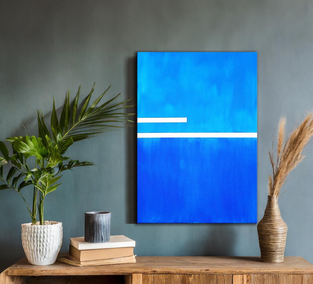 Mark Rothko Style Blue & White Line Canvas Wall Art – Contemporary ...