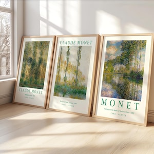 Monet Set of 3 Exhibition Museum Wooden Framed Art, Gallery Wall Art Paintings, Rolled Canvas Poster