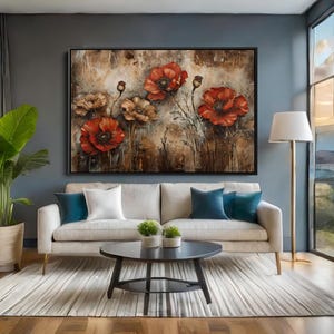 Beautiful Red Poppies in Artistic Style - Canvas Print, Rolled Canvas & Framed Canvas | Floral Wall Art