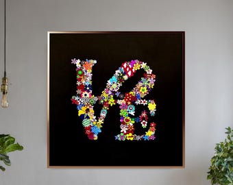 Floral Love Letter Canvas Wall Art – Colorful Flower Design, Vibrant Love Print for Modern Home Decor, Romantic Wall Art for Living Room